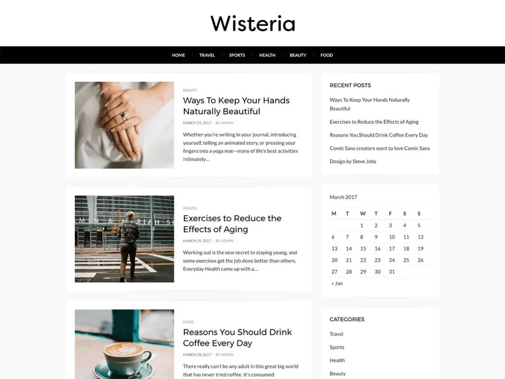 Wisteria WordPress blog theme