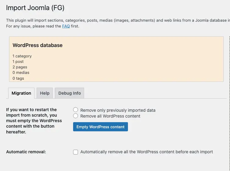 Import Joomla site